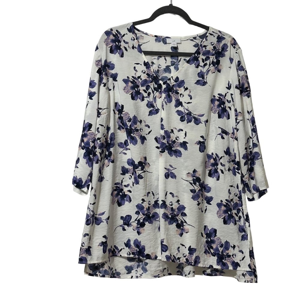 J. Jill women's size XL Petite purple violet floral print 3/4 sleeve blouse